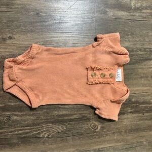 Peach Ribbed Baby Onesie with Ruffle Sleeves